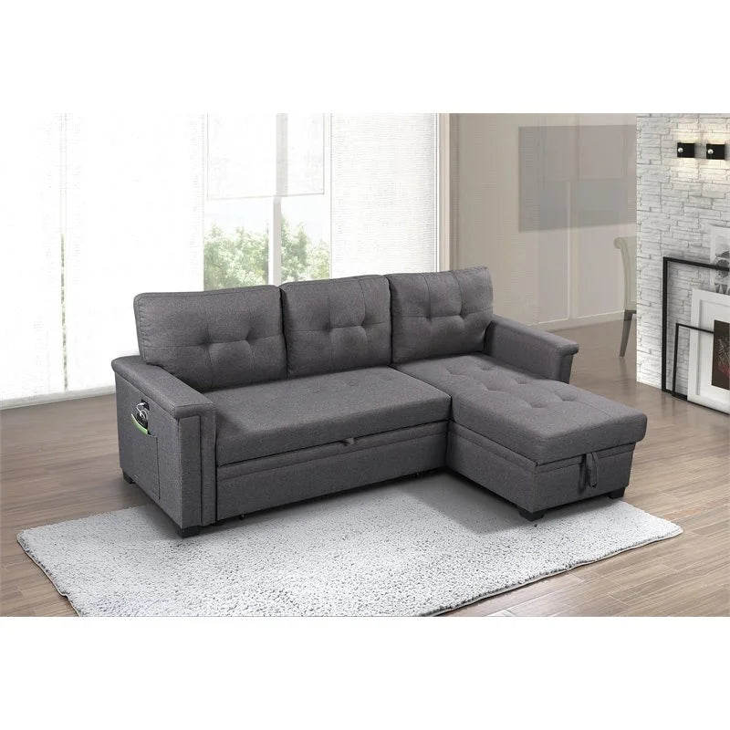 Gray Reversible Sleeper Sofa Storage Chaise with USB Charging Ports G2367