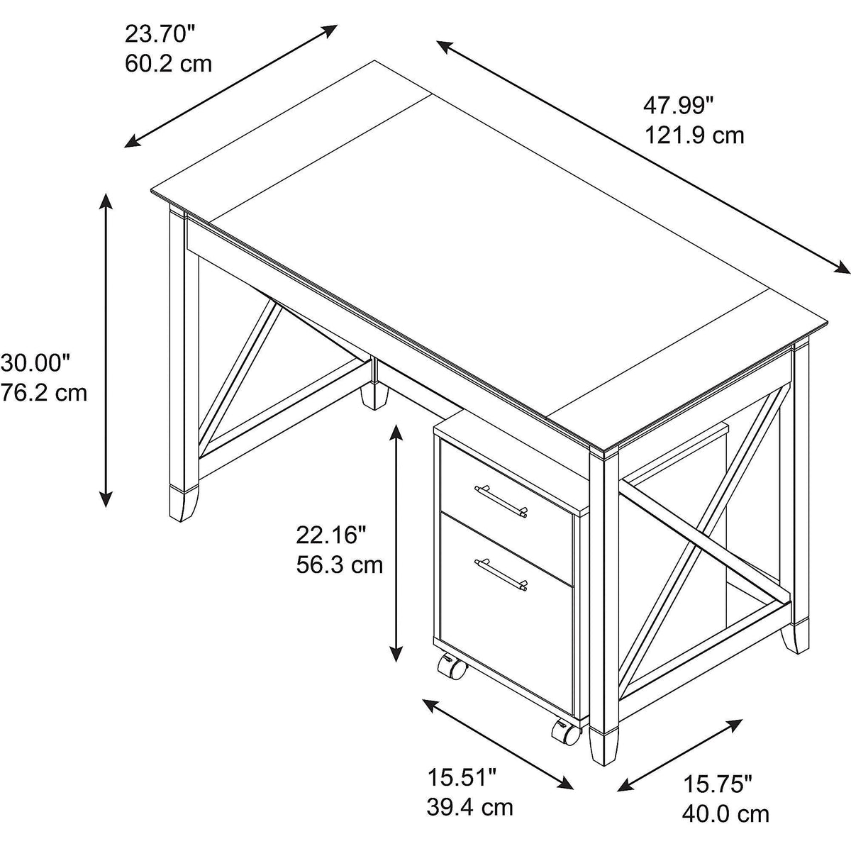 48W Writing Desk with 2 Drawer Mobile File Cabinet P129887