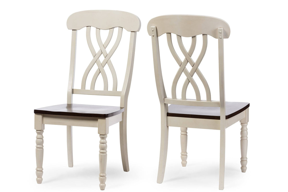 Antique Oak Wood and Distressed White Dining Side Chair (Set of 2) F5679