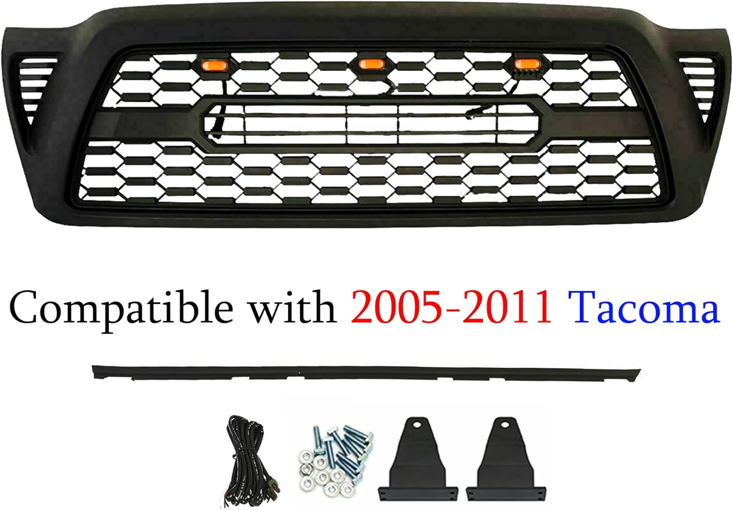 Gloss Black Front Grille with 3 Amber LED Lights D88664