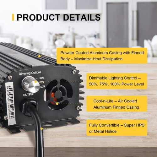 600 Watt HPS MH Digital Dimmable Grow Light System with Air Cooled Reflector Hood Set U123
