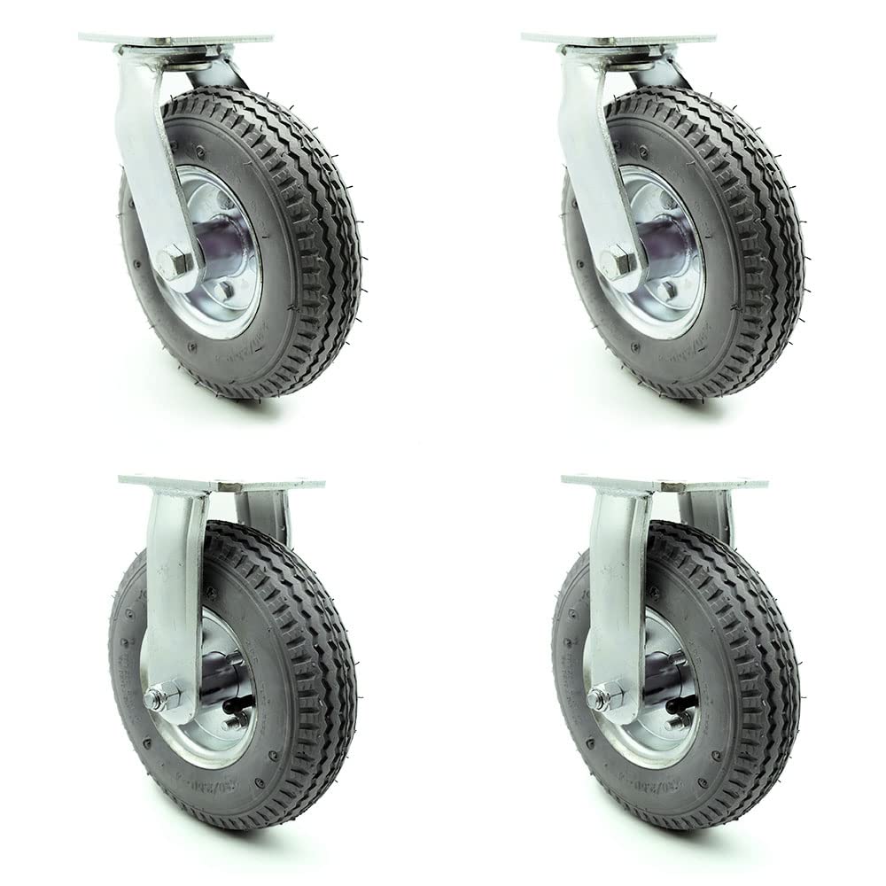 10" Pneumatic Rigid Caster, Black Rubber Wheel, 350 lbs. Capacity, Pack of 2 Y34383