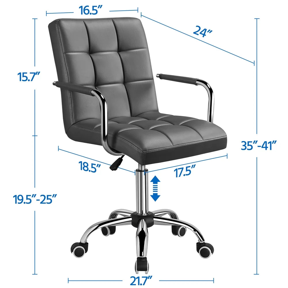 Gray PU Leather Swivel Office Chair with Armrests K65412