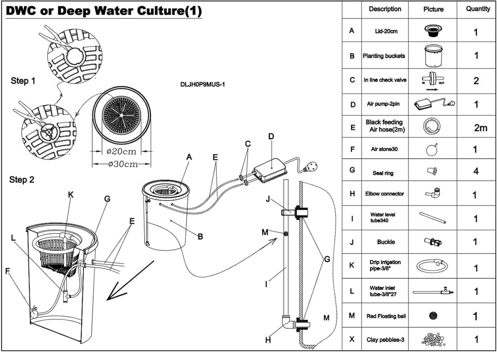 5-Gallon Deep Water Culture Hydroponics Growing System Kit S756425