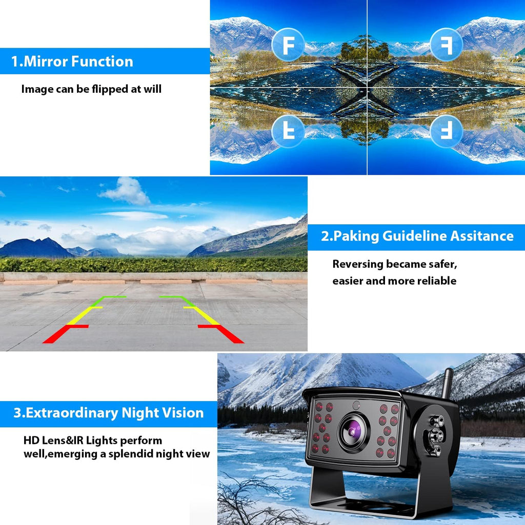 10-inch Wireless Backup Camera System with Recording, IP69 Waterproof Cameras J1256