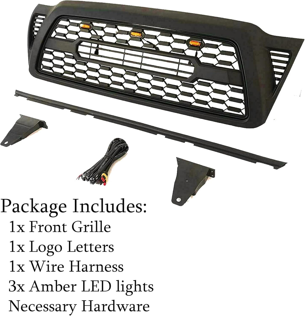 Gloss Black Front Grille with 3 Amber LED Lights D88664