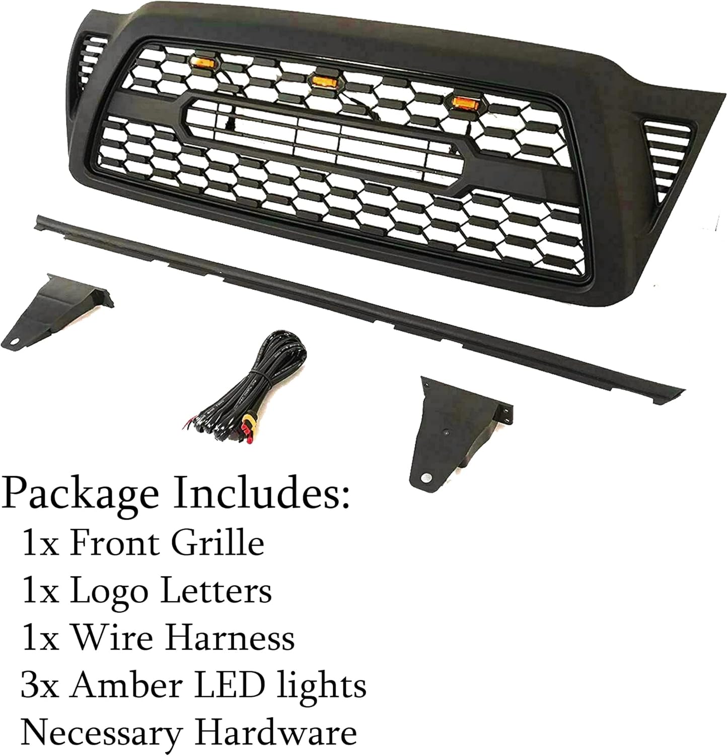 Gloss Black Front Grille with 3 Amber LED Lights D88664