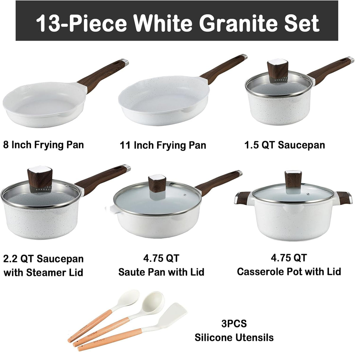 13pcs Nonstick White Granite Cookware Set N982546