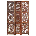 Hand Carved 3-Panel Room Divider Brown Solid Mango Wood G718