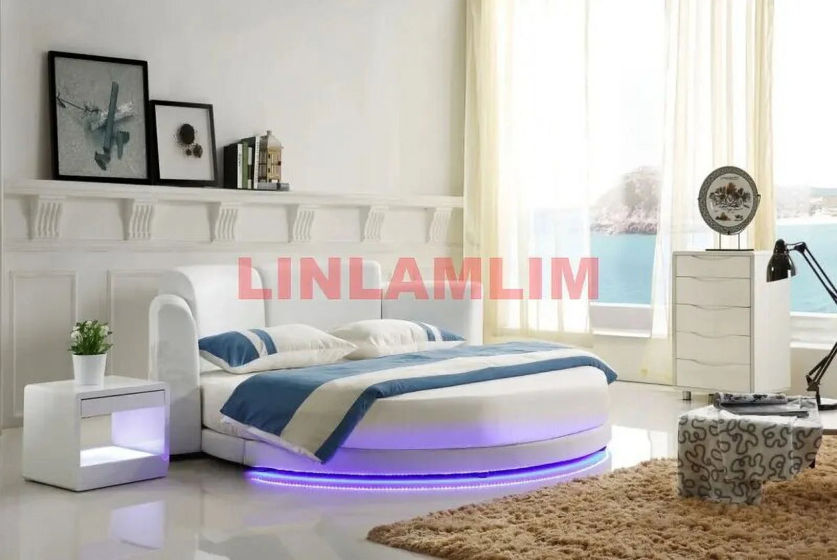 Genuine Cow Leather Bed Frame with Led Lamp P40658