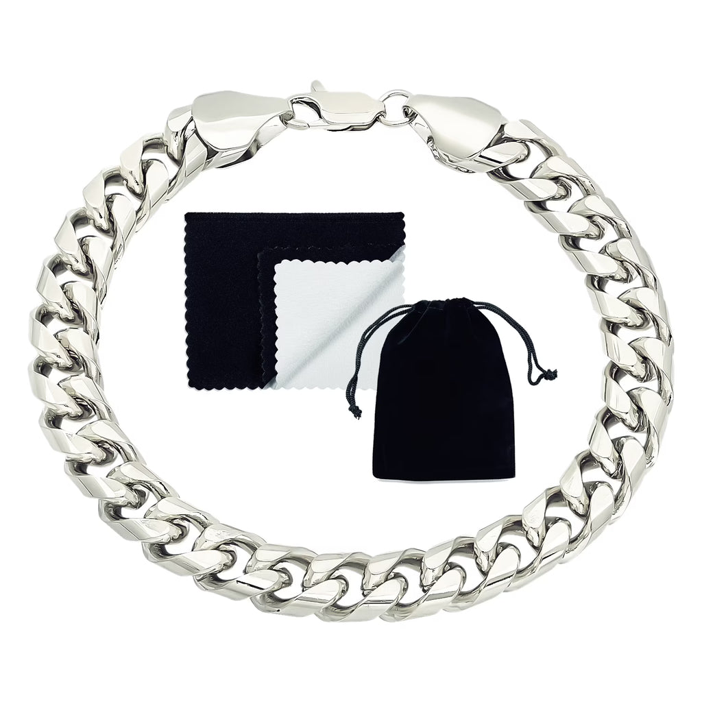 Rhodium Plated Flat Curb Chain Bracelet, 8 inches U9806