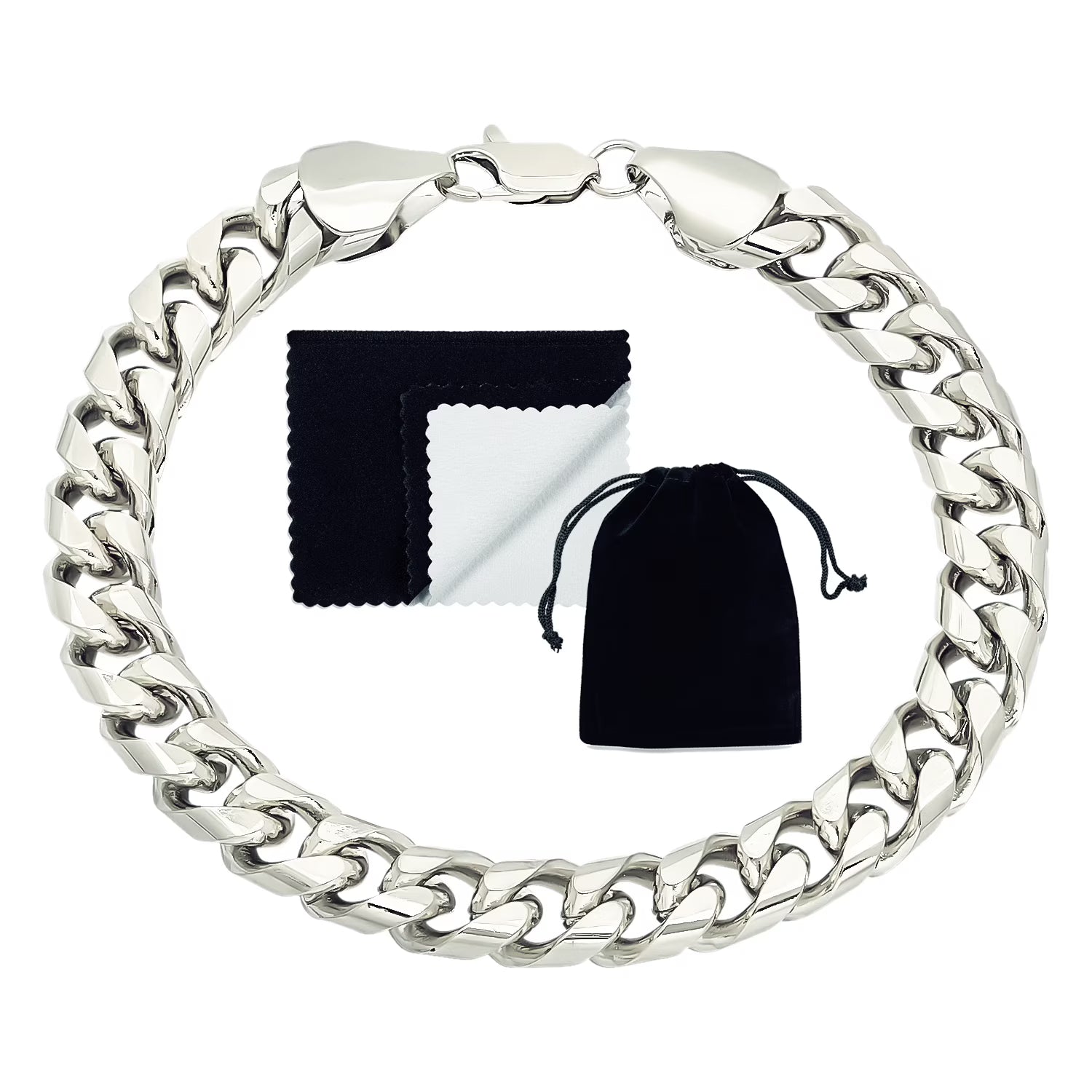 Rhodium Plated Flat Curb Chain Bracelet, 8 inches U9806