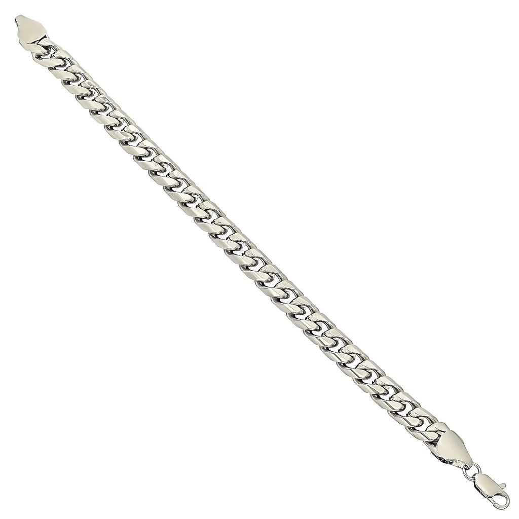 Rhodium Plated Flat Curb Chain Bracelet, 8 inches U9806