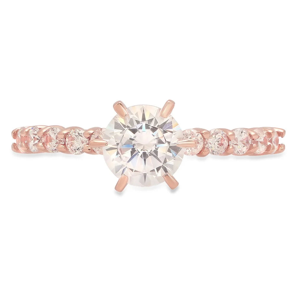 1.05 ct Round Cut Clear Simulated Diamond 18k Pink Rose Gold Engagement Ring Size 3.5 Z1880