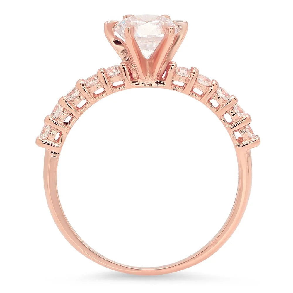 1.05 ct Round Cut Clear Simulated Diamond 18k Pink Rose Gold Engagement Ring Size 3.5 Z1880