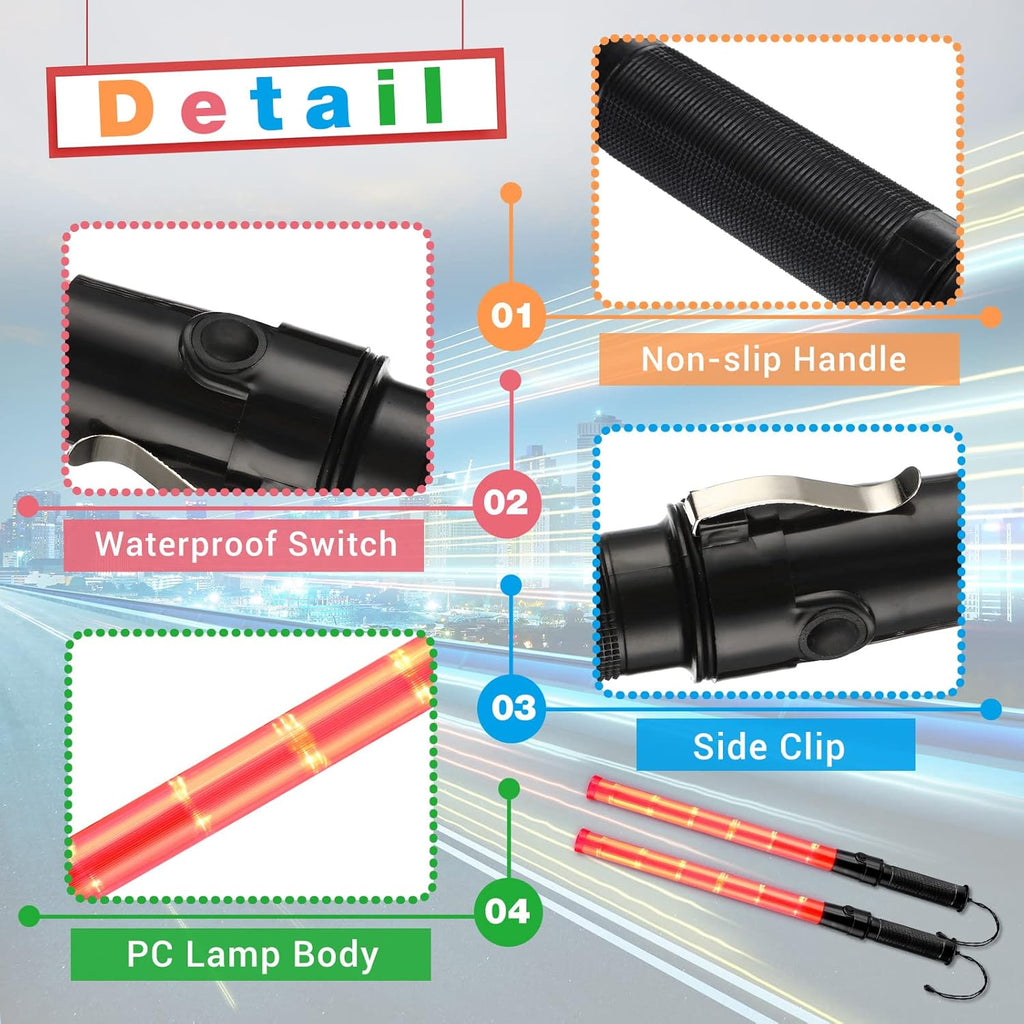24 Pieces 21 Inch LED Safety Traffic Control Wand with 2 Flashing Modes, Wrist Strap Lanyard and Side Clip X7662
