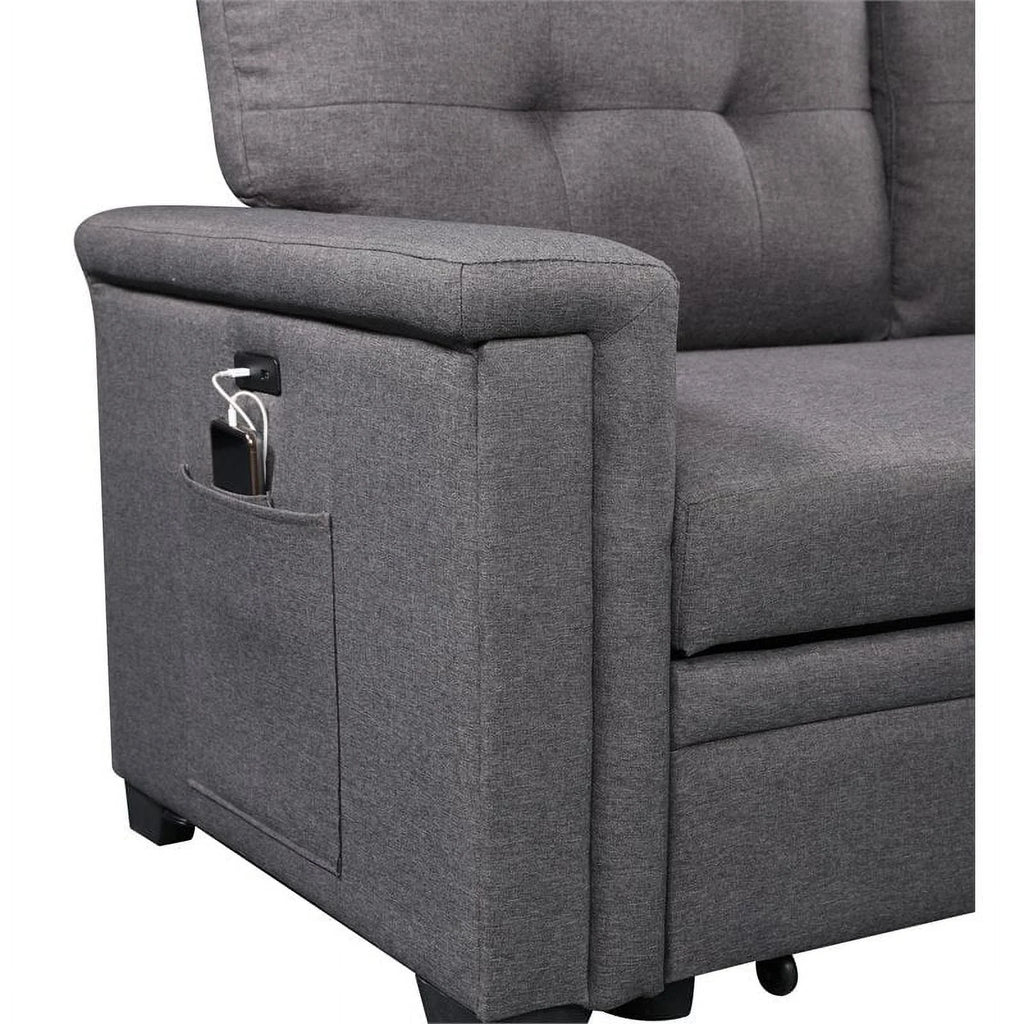 Gray Reversible Sleeper Sofa Storage Chaise with USB Charging Ports G2367