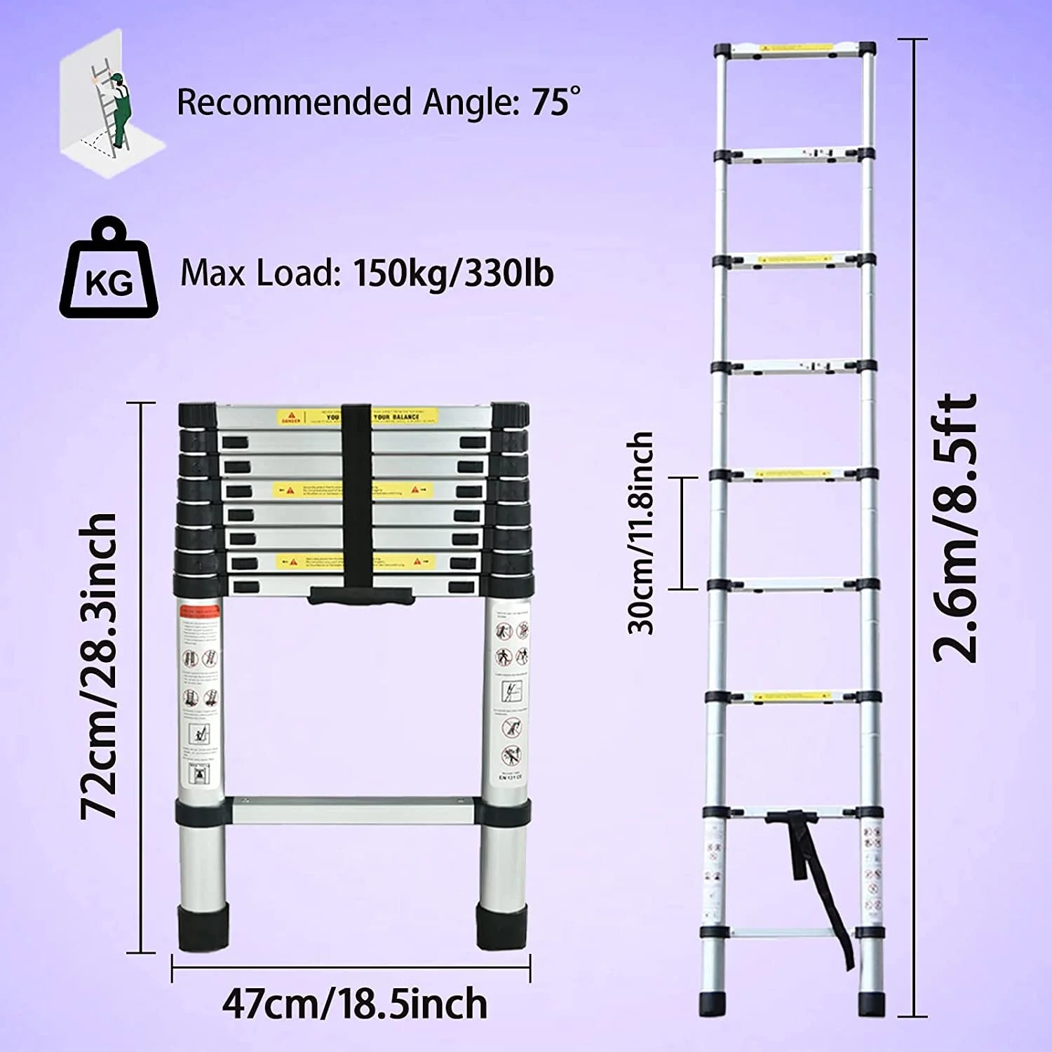 8.5ft Aluminum Telescoping Ladder 9 Steps Non-Slip A869