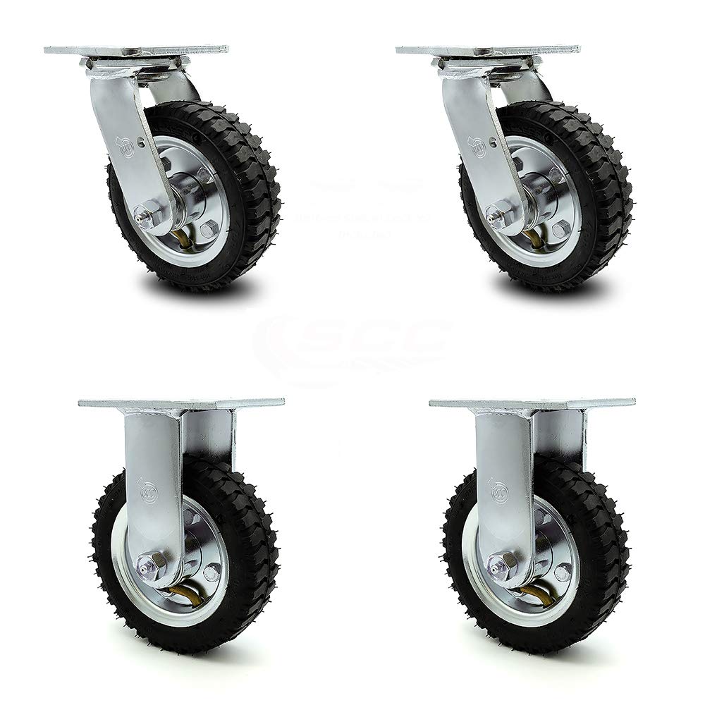 10" Pneumatic Rigid Caster, Black Rubber Wheel, 350 lbs. Capacity, Pack of 2 Y34383