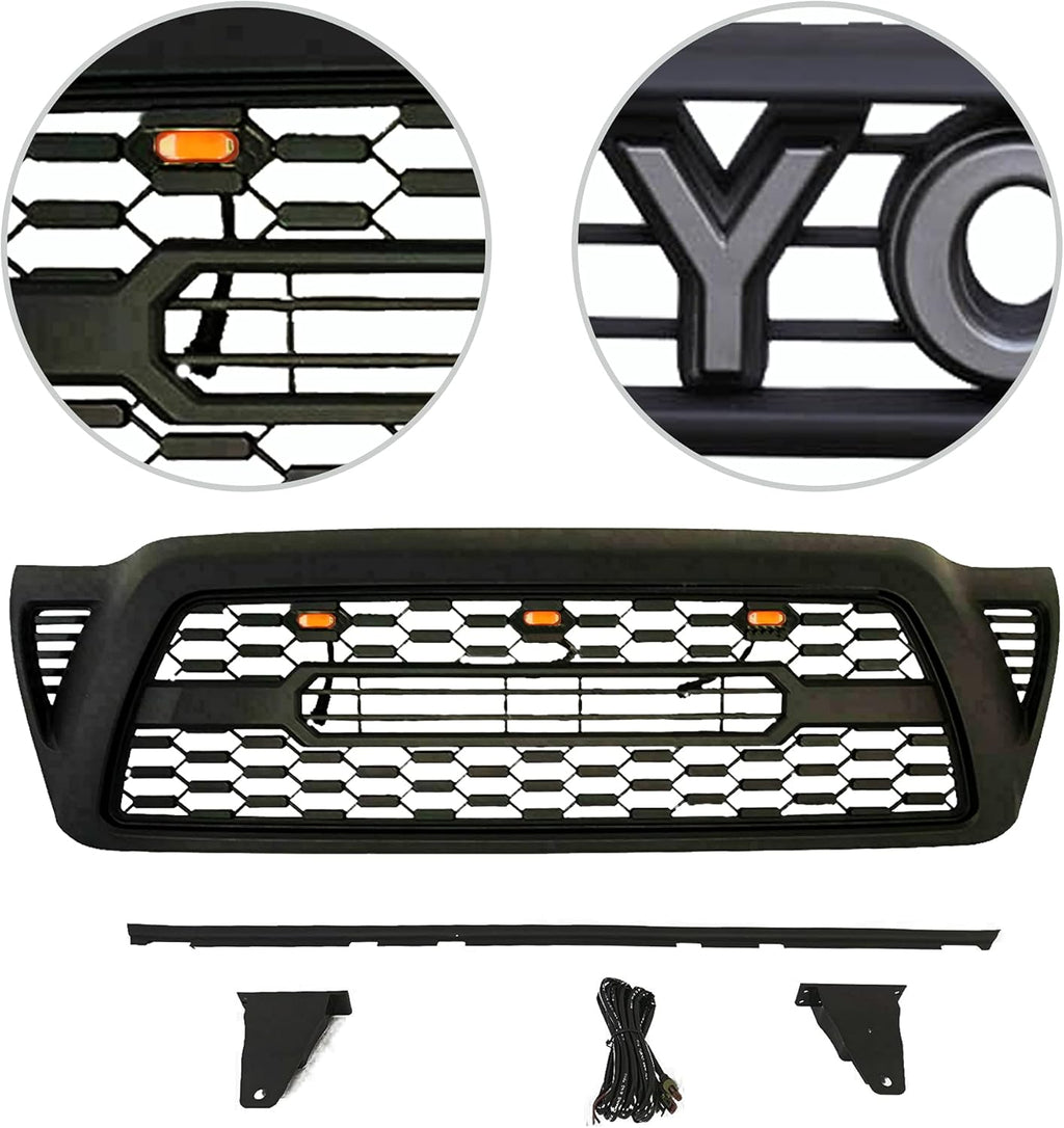 Gloss Black Front Grille with 3 Amber LED Lights D88664