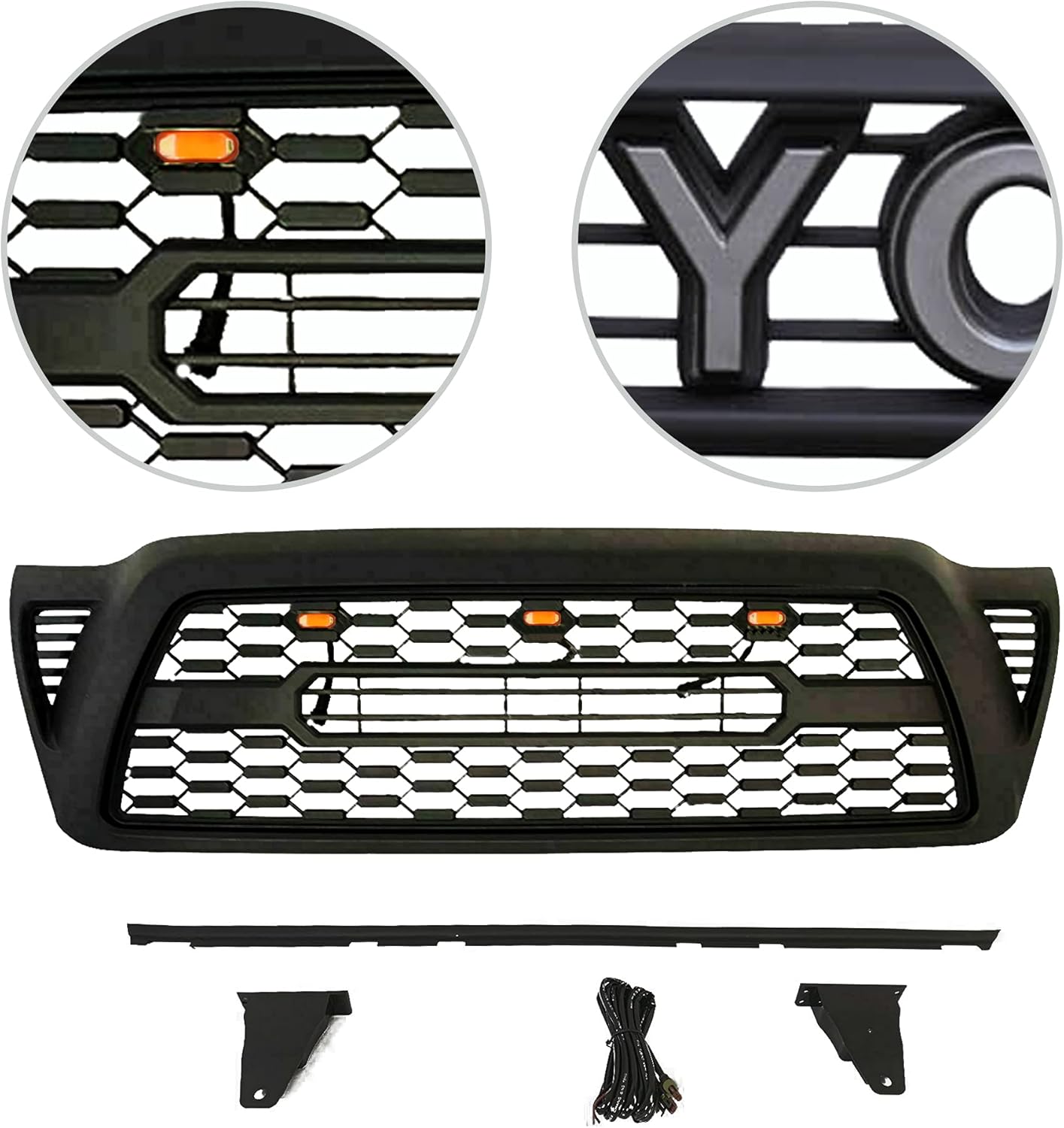 Gloss Black Front Grille with 3 Amber LED Lights D88664