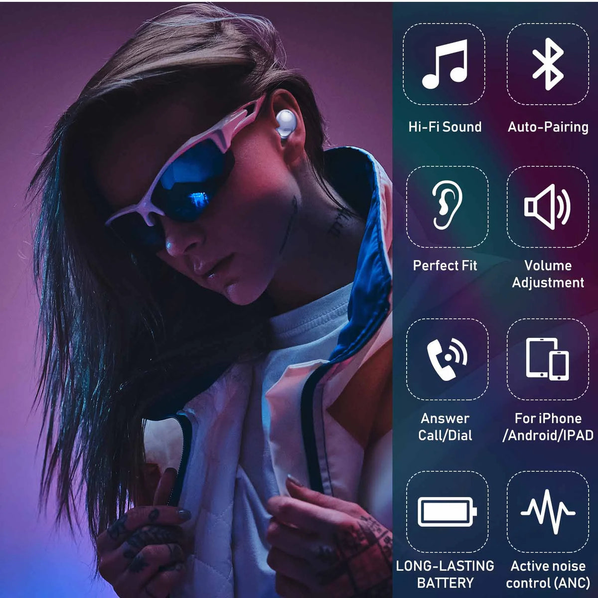 Amethyst Purple True Wireless Bluetooth Earbuds with Charging Case V7108