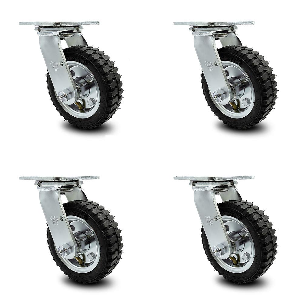 10" Pneumatic Rigid Caster, Black Rubber Wheel, 350 lbs. Capacity, Pack of 2 Y34383