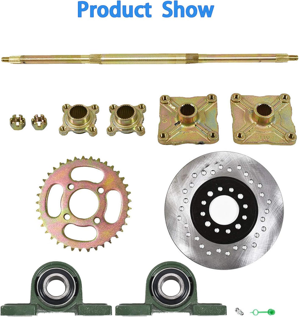 1.2x 32 Live Rear Axle Kit with Disc Rotor Wheel Hub for 428 Sprocket Go Kart ATV Quad Drift Trikes B8378
