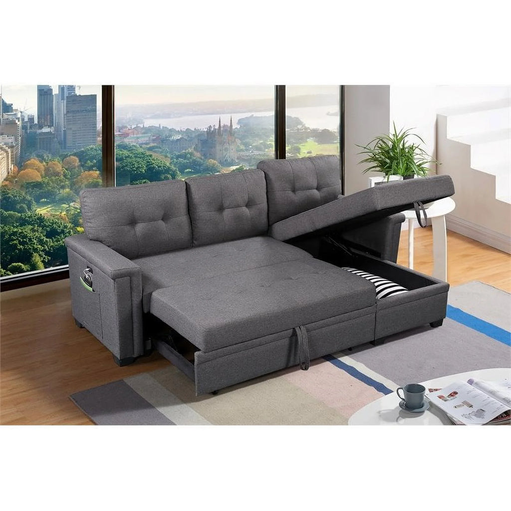 Gray Reversible Sleeper Sofa Storage Chaise with USB Charging Ports G2367