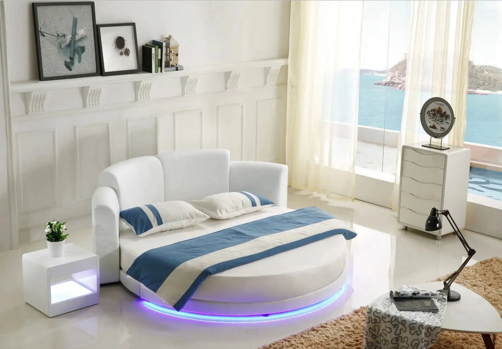 Genuine Cow Leather Bed Frame with Led Lamp P40658