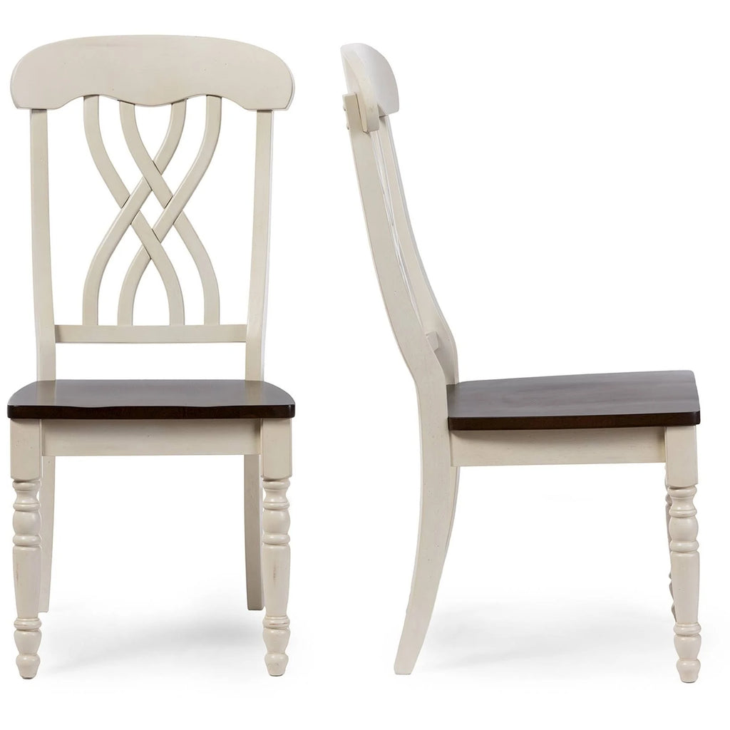 Antique Oak Wood and Distressed White Dining Side Chair (Set of 2) F5679