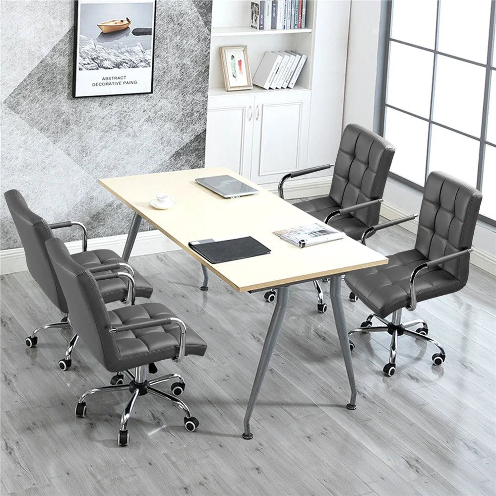 Gray PU Leather Swivel Office Chair with Armrests K65412