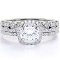 1.75 Carat Moissanite Wedding Trio Ring Set with Engagement Ring and 2 Wedding Bands in 18k Gold Over Silver W70263