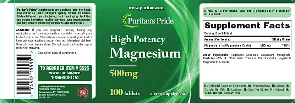 Magnesium Tablets 500mg 100 Ct S918855