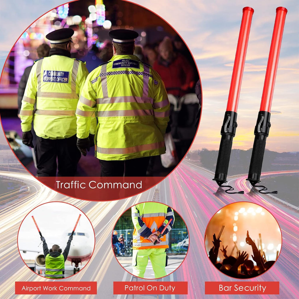 24 Pieces 21 Inch LED Safety Traffic Control Wand with 2 Flashing Modes, Wrist Strap Lanyard and Side Clip X7662