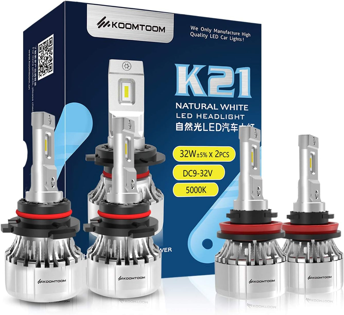 64W 12000Lm 5000K Warm White HB3 LED Headlight Bulb Conversion Kit, Pack of 2 D9284