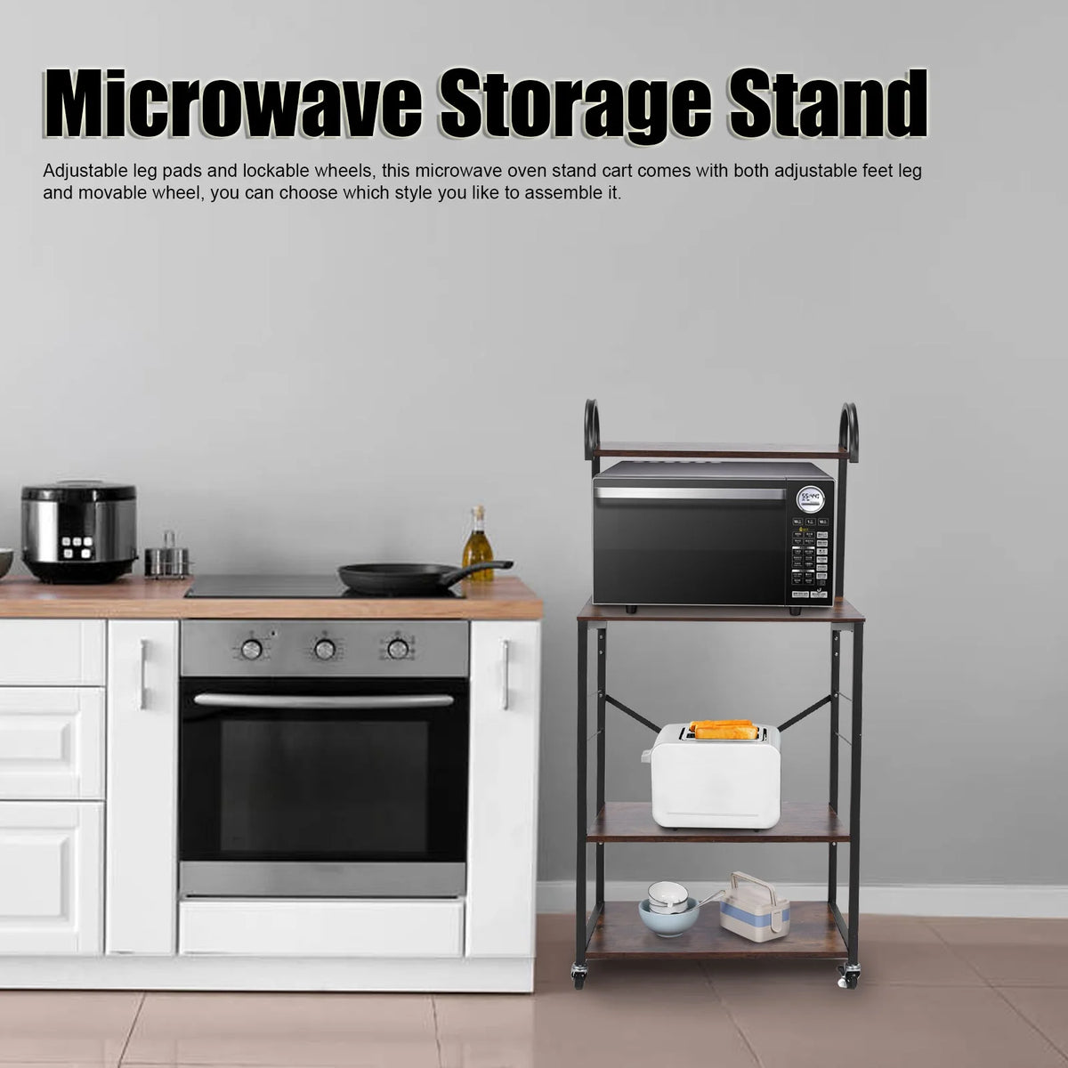 Microwave Storage Stand with Wheels Utility Shelf A23452
