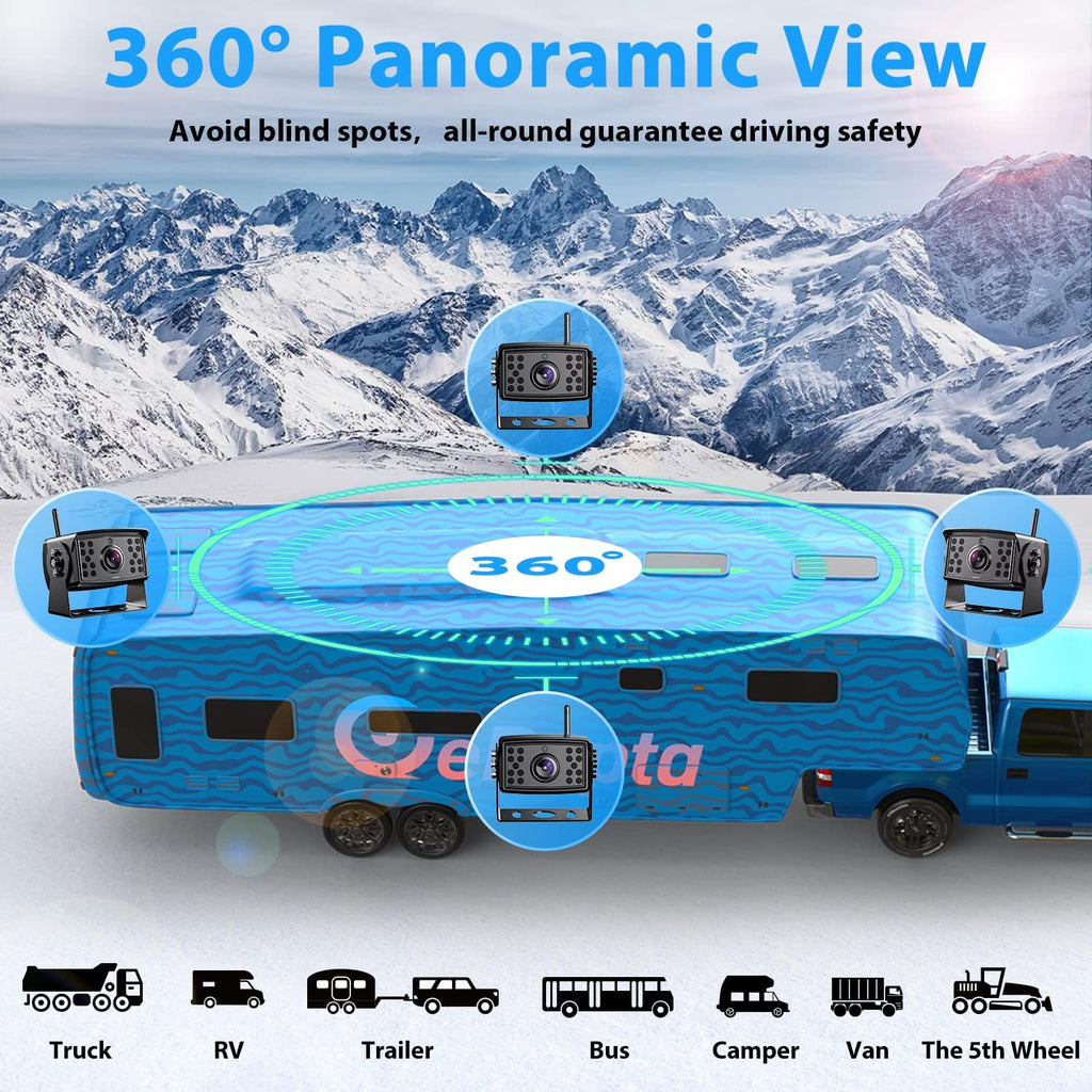 10-inch Wireless Backup Camera System with Recording, IP69 Waterproof Cameras J1256