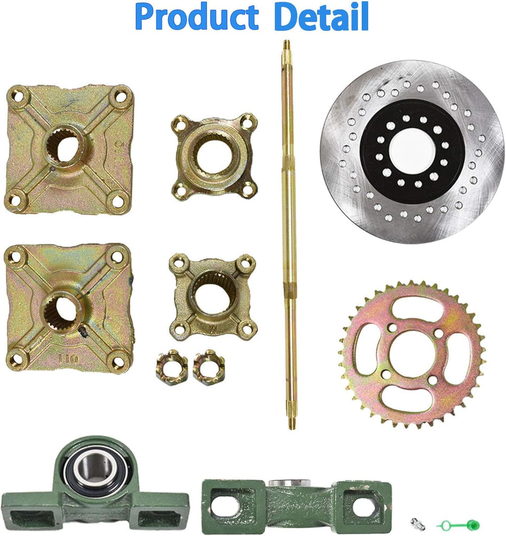 1.2x 32 Live Rear Axle Kit with Disc Rotor Wheel Hub for 428 Sprocket Go Kart ATV Quad Drift Trikes B8378