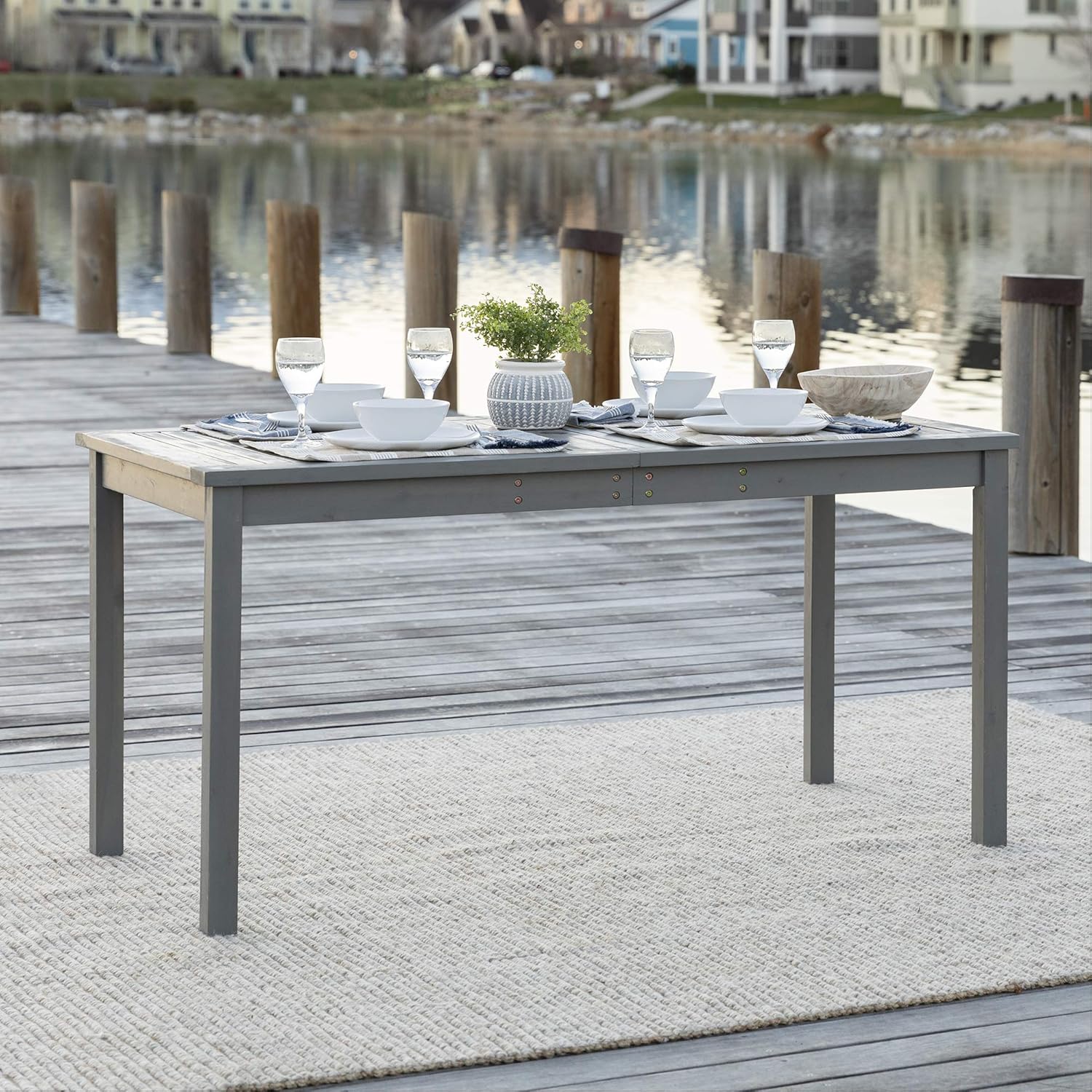 Dark Brown Slatted Outdoor Dining Table A455489