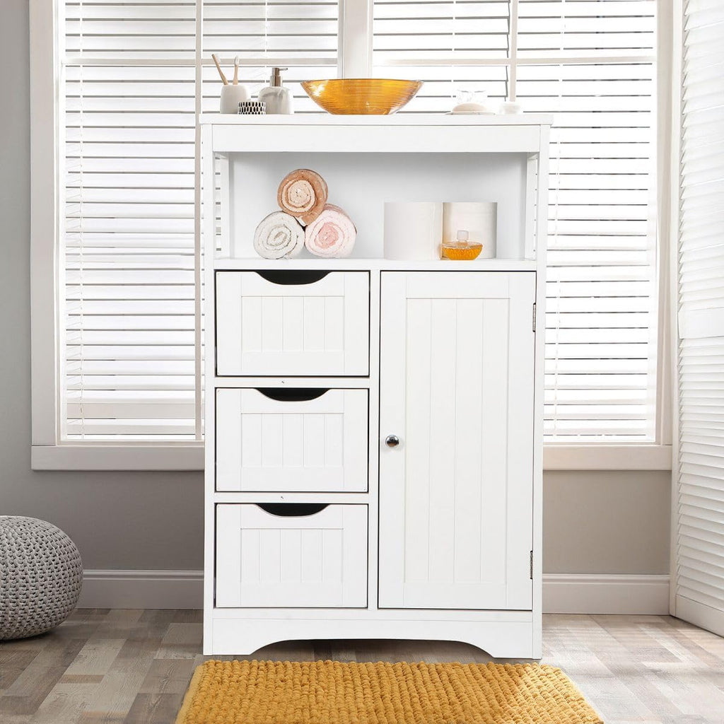 White Wooden Bathroom Floor Cabinet with 1 Door and 3 Drawers N160
