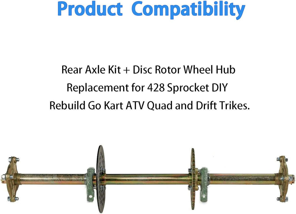 1.2x 32 Live Rear Axle Kit with Disc Rotor Wheel Hub for 428 Sprocket Go Kart ATV Quad Drift Trikes B8378