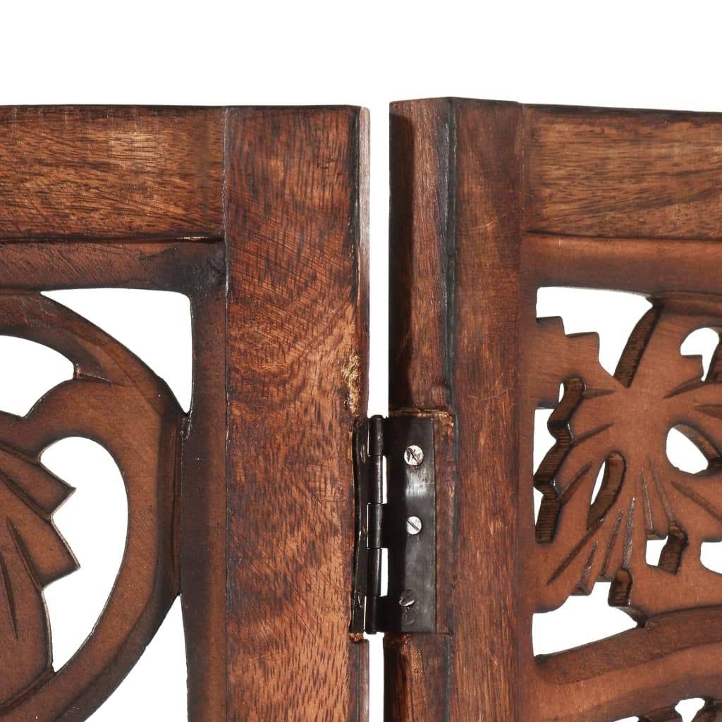 Hand Carved 3-Panel Room Divider Brown Solid Mango Wood G718