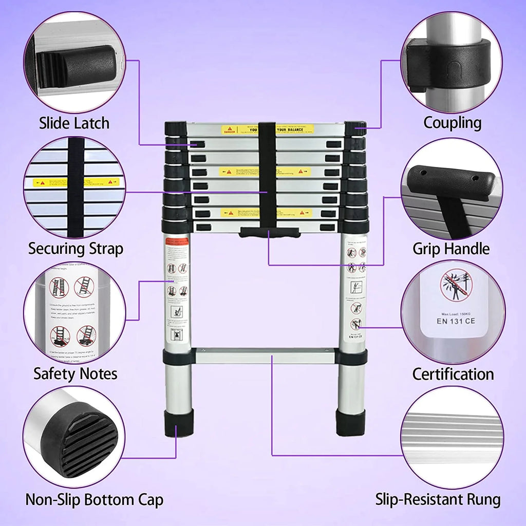 8.5ft Aluminum Telescoping Ladder 9 Steps Non-Slip A869