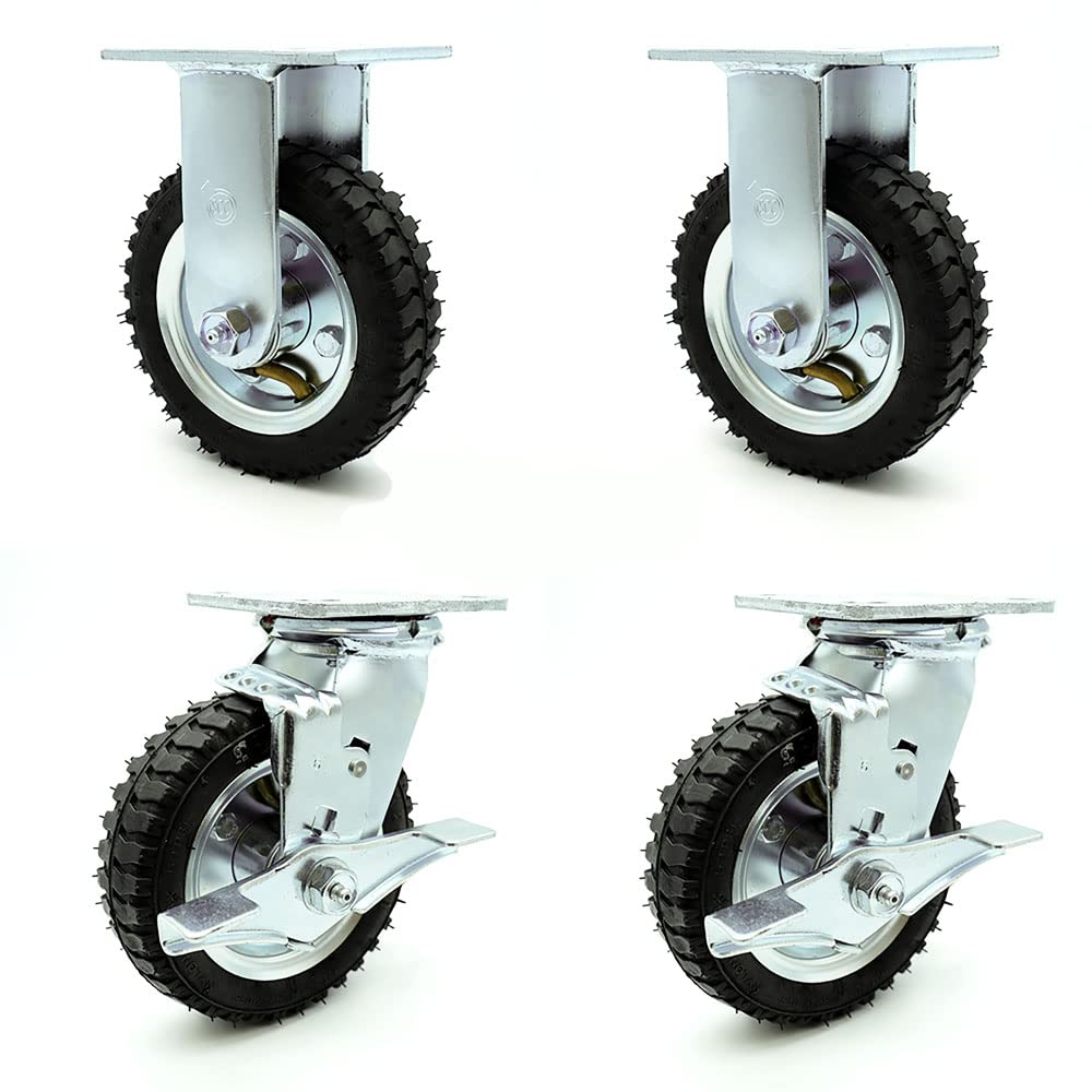 10" Pneumatic Rigid Caster, Black Rubber Wheel, 350 lbs. Capacity, Pack of 2 Y34383