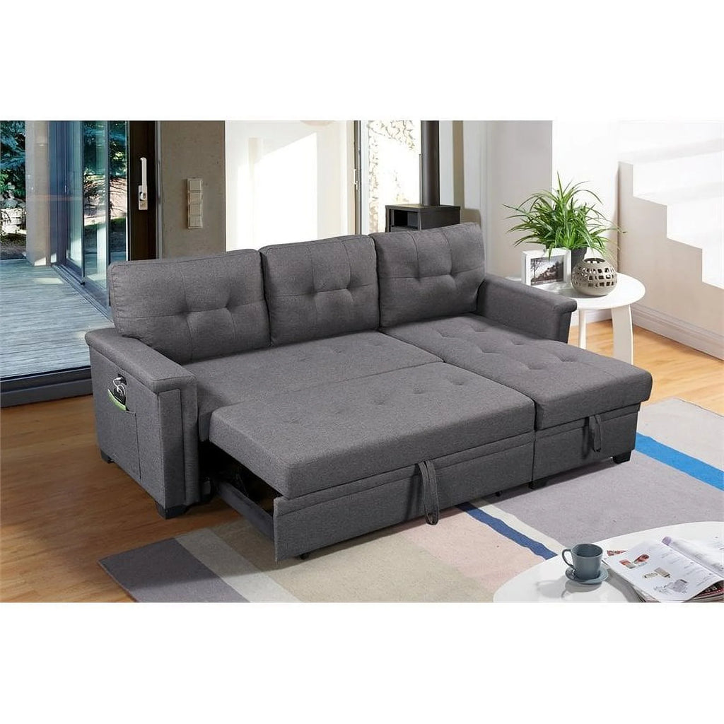 Gray Reversible Sleeper Sofa Storage Chaise with USB Charging Ports G2367