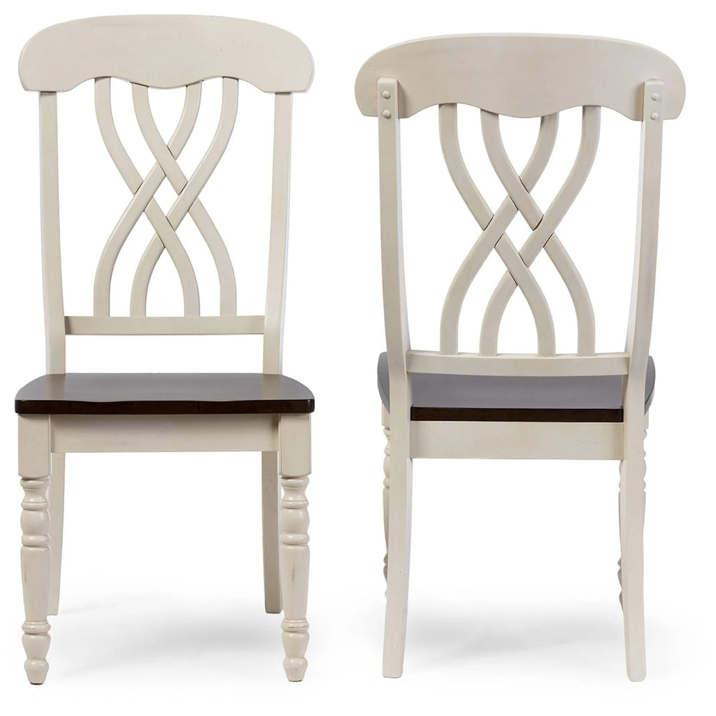 Antique Oak Wood and Distressed White Dining Side Chair (Set of 2) F5679