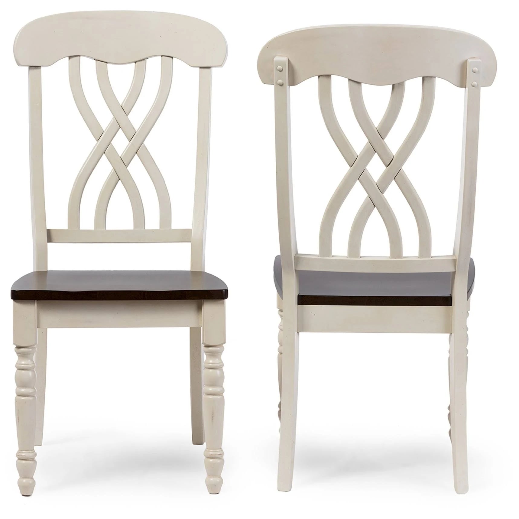 Antique Oak Wood and Distressed White Dining Side Chair (Set of 2) F5679