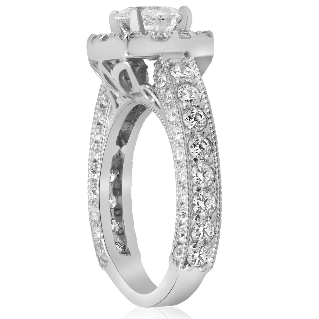 Vintage Cushion Halo Diamond Engagement Ring Pave White Gold K395