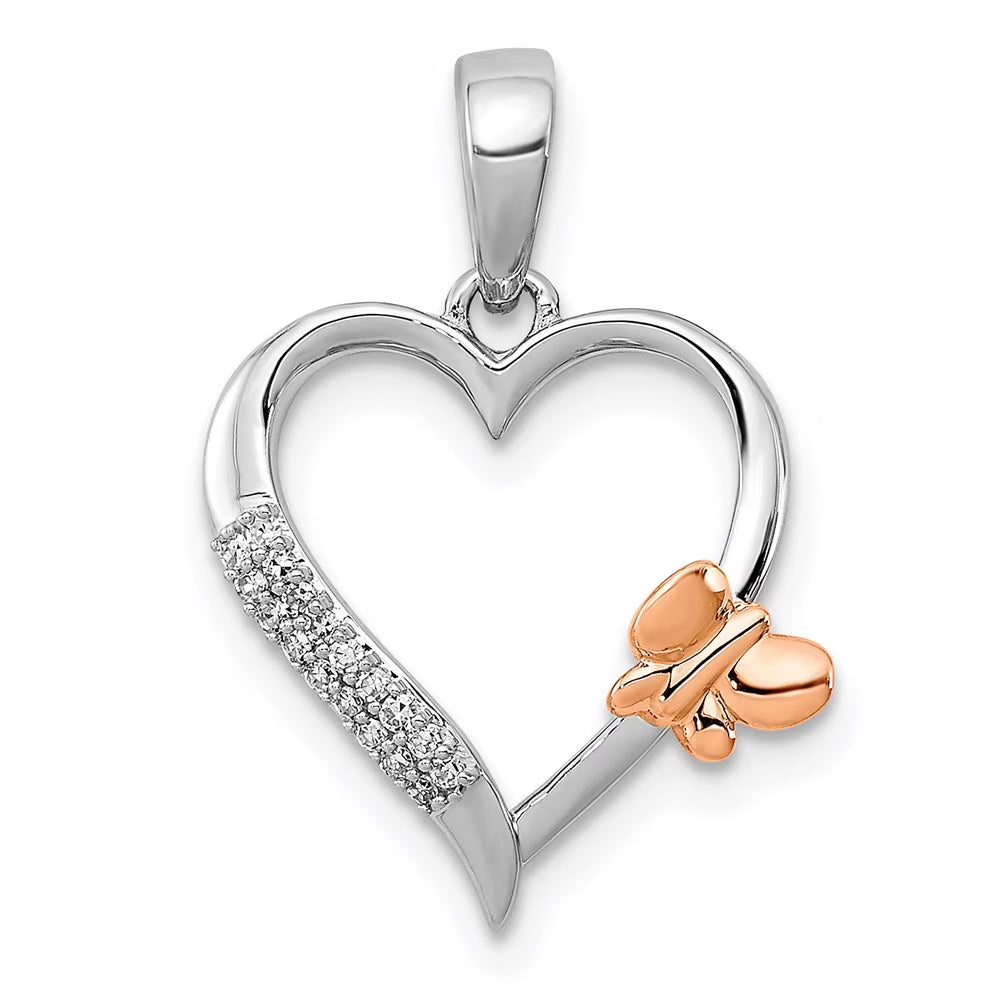 Sterling Silver Butterfly Diamond Heart Pendant F581